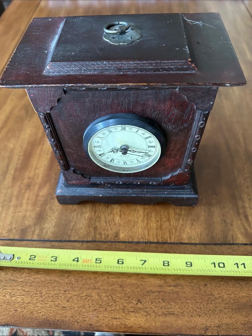Vintage-Style Wooden Mantel Clock Wall Decor - Dark Brown